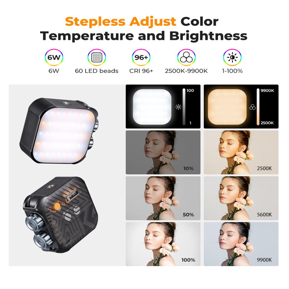 K&F Concept RGB LED Portable Video Fill Light 360° Full Color CRI 96+ with Built-In 2000mAh Rechargeable Battery & 15 Light Effects for Travel Photography Content Creation Vlogging Streaming Recording - Blue