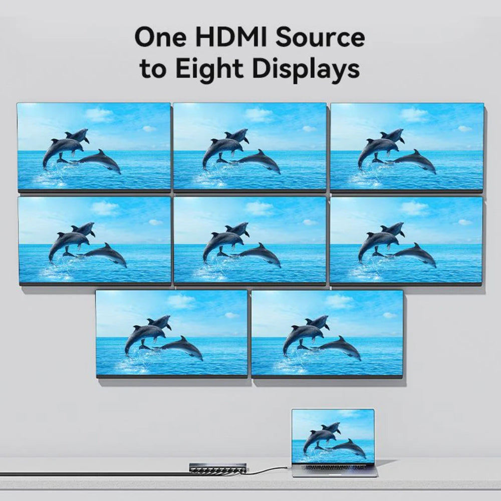 Vention 1 In 8 Out HDMI 1.4 4K Ultra High Definition HDMI Video Splitter with Power Supply Adapter & Sigl Transmission Up to 30 Meters for Desktop Computer Laptop PS5/4/3 Gaming Console Media Player to Smart TV Display Monitor Projector