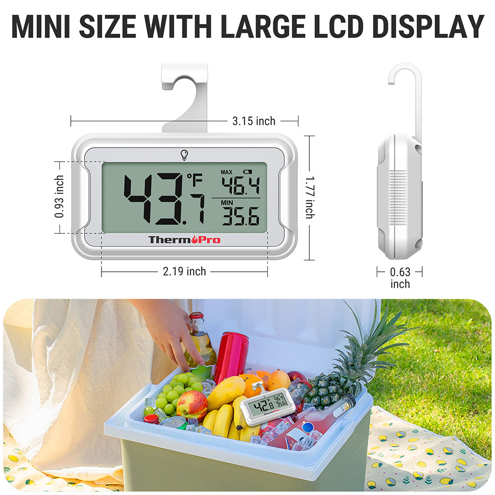 ThermoPro TP110 Digital Fridge Thermometer Waterproof, High Accuracy with Backlit Display, Max/Min Records & Magnetic Mount for Freezer, Refrigerator, Cooler and Home Use
