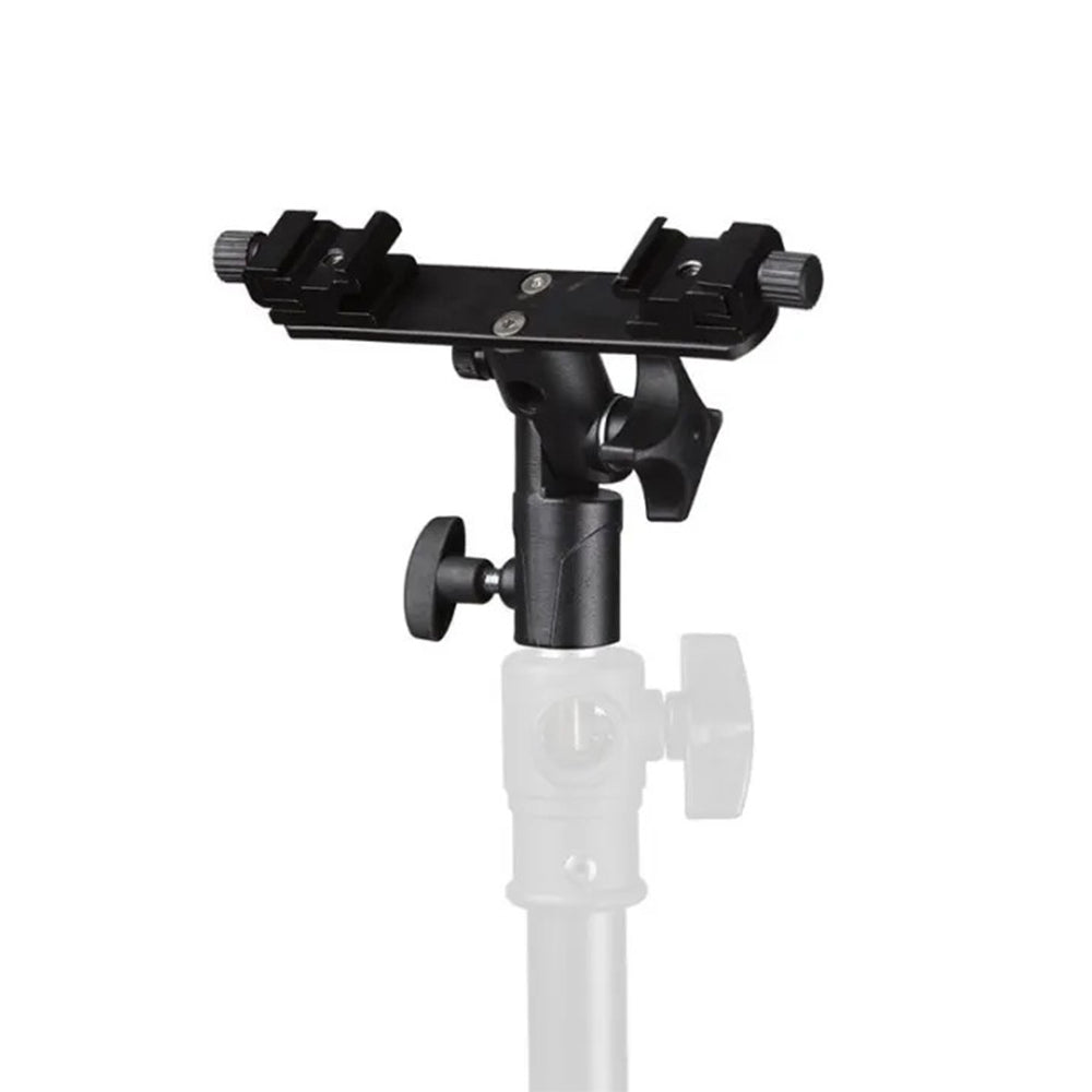 Pxel Quad / Dual Light Stand Bracket with Umbrella Reflector Holder, 1/4 & 3/8 Inches Cold Shoe with 180° Vertical Adjustment & Adjustable Hot Shoe Mount for Camera Flash Speedlite, Studio Lights & Photography Accessories | LS12 LS13