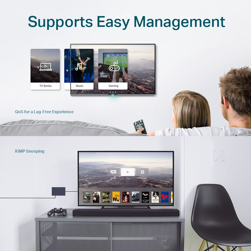 TP-Link TL-SG108E 8-Port Gigabit Easy Smart Switch 8x 10/100/1000Mbps RJ45 Ethernet Ports with 16Gbps Switching Capacity, 4K MAC Address Table, MTU/Port/Tag-based VLAN, QoS, IGMP Snooping, Web/Utility Management