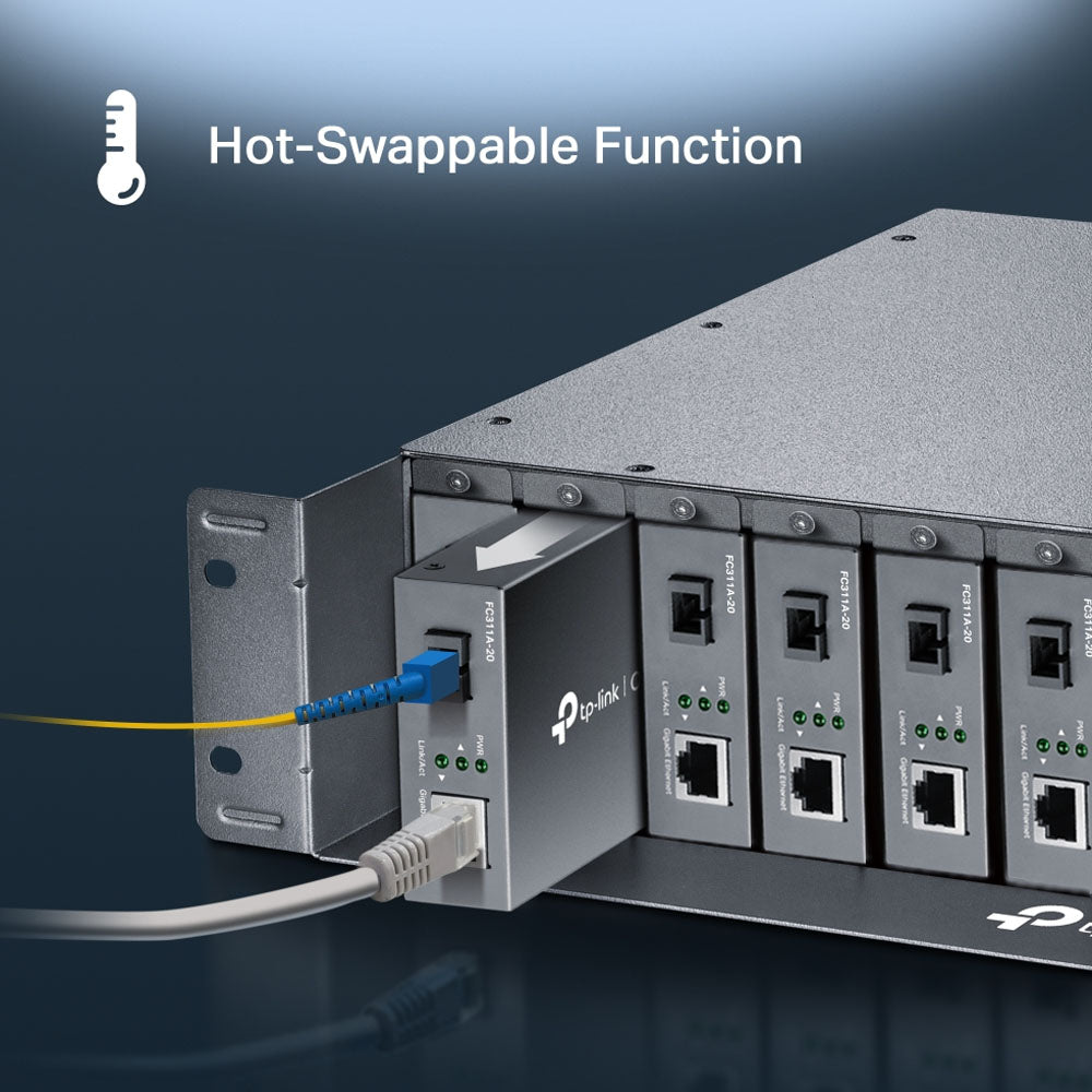 TP-Link TL-FC1420 14 Slot Bay Rackmount Chassis for Media Converters, Hot Swappable with AC Power Supply and Fan