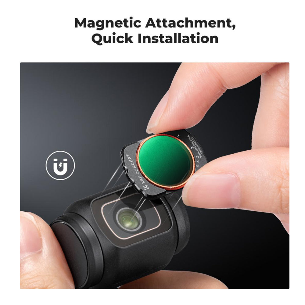 K&F Concept DJI Osmo Pocket 3 Magnetic Variable ND2-32 + Black Diffusion 1/4 Lens Filter with Camera Screen Protector - Made with Multi-Coated Optical Glass & Ultra-thin Aluminum Frame