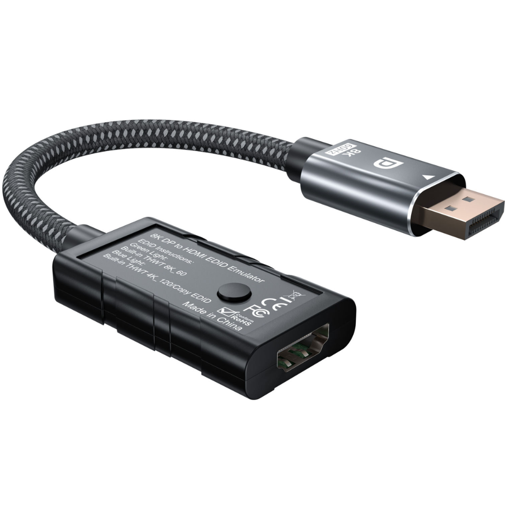 ArgoX HDP03 DisplayPort (DP) to HDMI EDID Emulator – Supports 8K 60Hz, 4K 120Hz, HDR10, Dolby Vision, VRR, Max 48Gbps Bandwidth, 7.1 Channel Audio, Dolby Atmos, DTS:X, with Indicator Light & EDID Switch Button for Stable HDMI Output