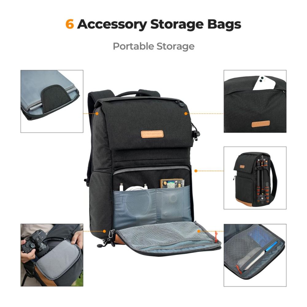 K&F Concept Beta 22L Professional Photography Camera Backpack Bag with 15" Laptop Computer Compartment, Rain Cover, Large Storage for Tripod, Lens, Flash, Battery Charger, Video Light, DJI Drone, Digital Mirrorless, DSLR - Nature Wander 11 | Black, Gray