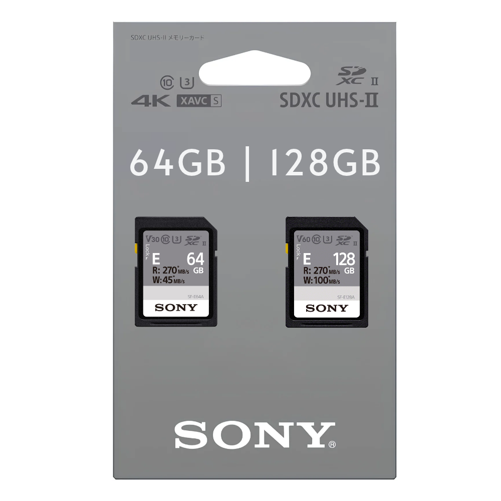 Sony SF-E Series SDXC UHS-II V60 U3 C10 Memory Card (128GB / 64GB)