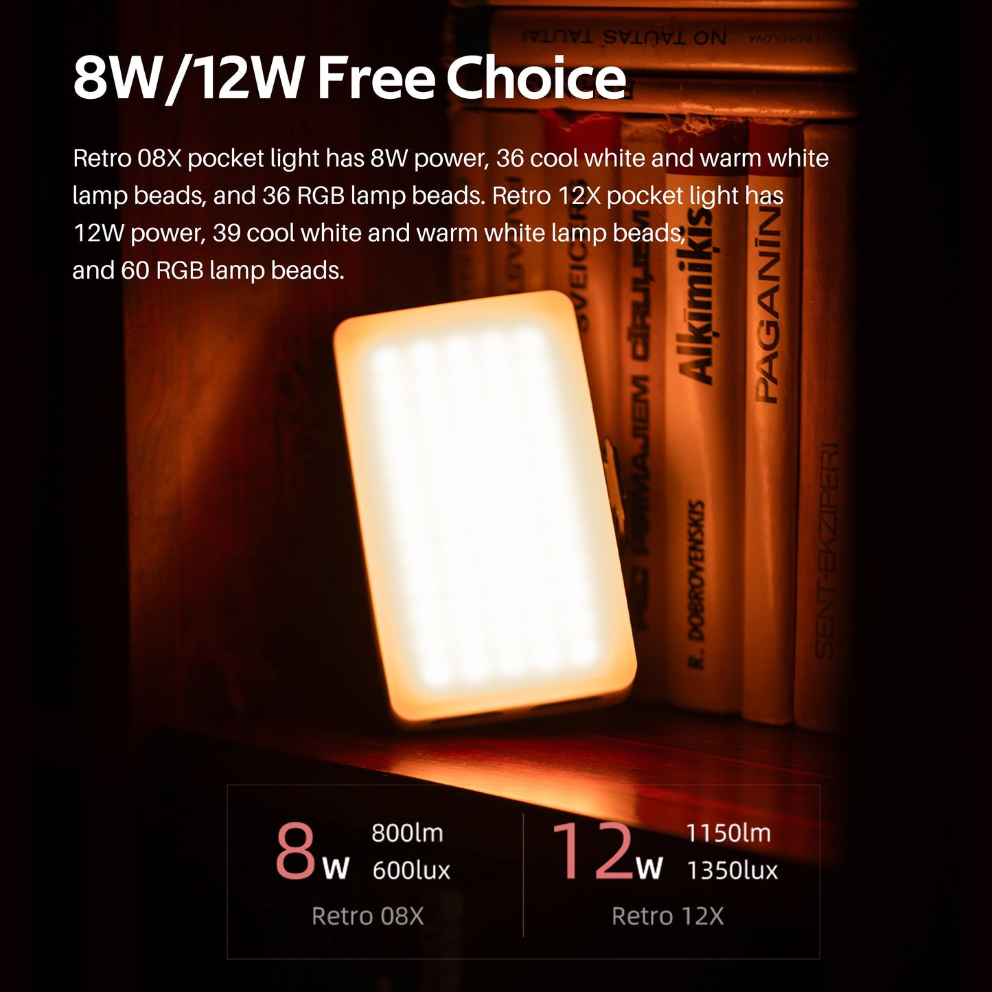 Viltrox RETRO 12X RGB Pocket LED Fill Light 2500-8500K with 26 Lighting Effects, Mobile App Control & Powerbank Mode for Smartphones & Digital Camera Photography