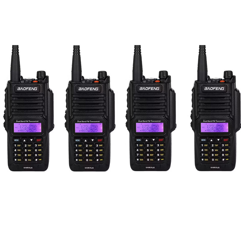 BaoFeng UV-9R PLUS (Single & Set of 2/3/4) Walkie-Talkie Dual-Band VHF/UHF Transceiver 8W PC Programmable Two-Way Radio with 128 Store Channels, 136-174/400-520MHz Frequency Range, 9km Talking Range, Clear Voice Output, IP67 Waterproof