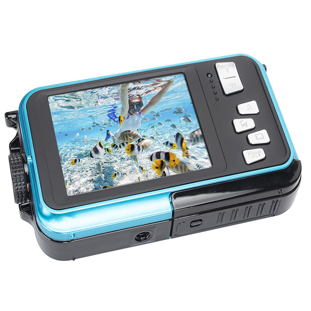 AGFAPHOTO Realishot (WP8000) 24MP Waterproof Digital Camera with CMOS Sensor, 2.7K Video, 16x Zoom, Dual 1.8" Front / 2.7" Rear Screen, 3m / 10Ft Max Depth Resistance Max 128GB Memory Storage Support for Underwater Photo Video | Blue, Red