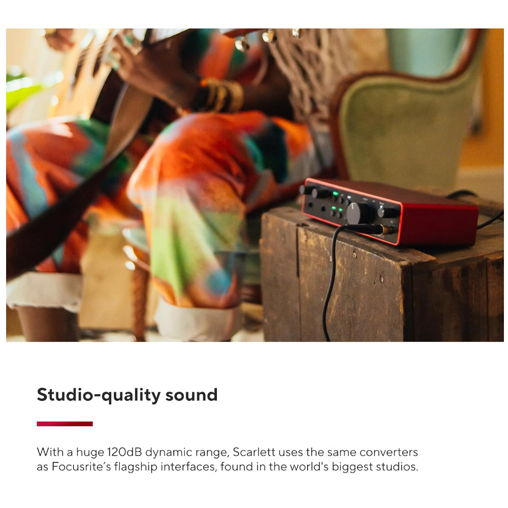 Focusrite Scarlett 2i2 4th Generation 2 In / 2 Out USB Type-C Audio Interface with XLR Mic Preamps, Headphone, 1/4" Line & Hi-Z Inputs with Auto Gain, Clip Safe, Air Mode Function, Virtual Loopback and Software Expansion Bundle