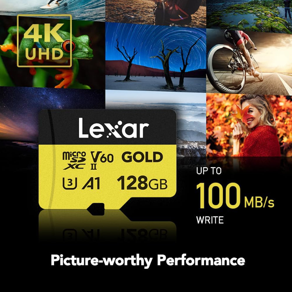 Lexar Professiol 256GB 128GB Gold MicroSDXC SDXC UHS-II V60 A1 U3 Class 10 Micro SD Card with 4K UHD Video RAW Photo Shutter Burst Support, Max 280MB/s Read Speeds for Cameras and Android Devices