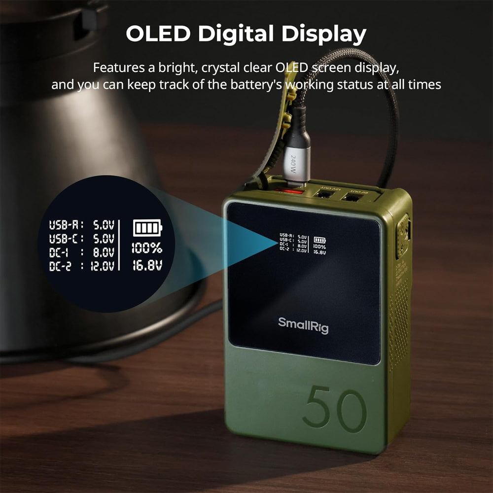 SmallRig VB50 Mini V Mount Battery (50Wh) with Safe & Fast Bi-Directional Charging, Multiple Interfaces & OLED Display for Cameras, Camcorders, Drones, Gimbals, Phones, Tablets, Laptops, Video Lights & Field Monitors | 3579 Black