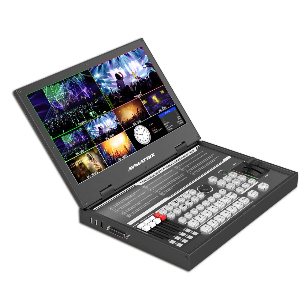 AVMatrix PVS0615U 6-Channel SDI / HDMI 4K 60 UHD Multi Format Streaming Switcher with 15.6" FHD LCD Display, T-Bar/Auto/Cut Transitions and MIX/FADE/WIPE Effects for Video Livestreaming