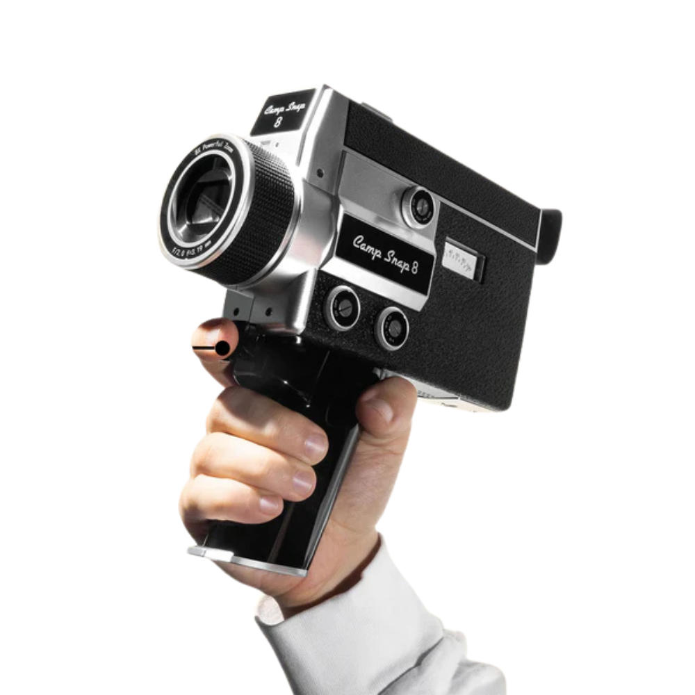 Camp Snap CS-8 Film Style Digital Video Camera Point & Shoot with 8X Optical Zoom, 5 Vintage Filters, Analog Meters for Battery + Memory, 4GB SD Card, Built-in Speaker Audio Capture for Classic Filmmaking Videography