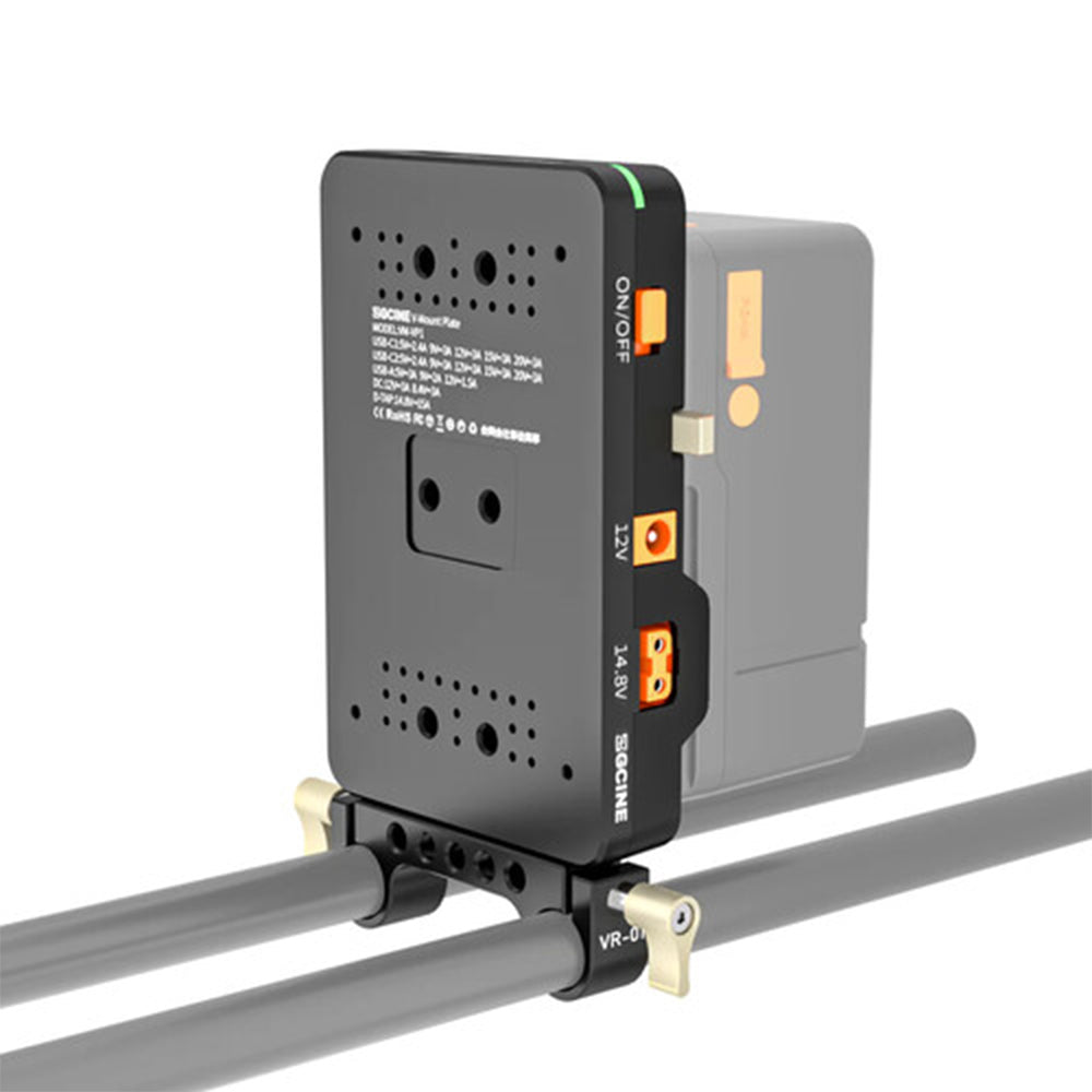 ZGCINE VM-VP1 KIT 1 | KIT 3 Series V-Mount Battery Plate with Adjustable Arm and 15mm LWS Rod Bracket, 20V, USB-C PD, USB-A QC, DC, D-Tap, BP Output, 1/4"-20 Mount Threads, LED Battery Status Indicator for Photography & Videography Devices