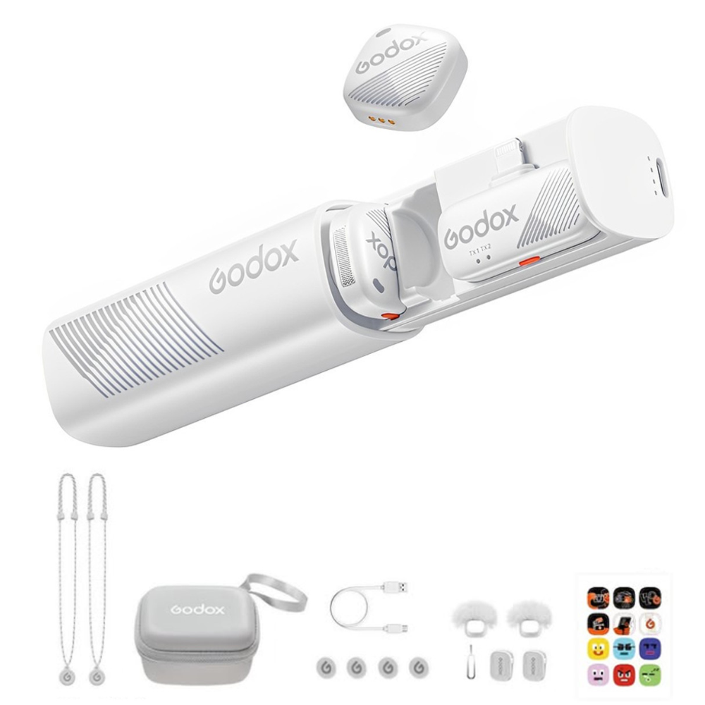 Godox Cube-S Kit 2 2-Person (2 TX + RX) 2.4GHz Wireless Lavalier Microphone System Bundle Set with Dual Channel Receiver and 850mAh Charging Case, Noise Reduction, Max 300m Operatiol Range and Godox Mic App Support | USB-C, L Type