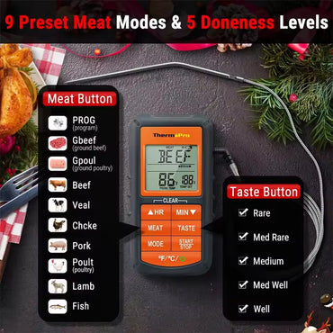 ThermoPro Wireless Remote Digital Cooking Turkey Steak Food Meat Thermometer for Grilling Oven Kitchen Smoker BBQ Grill Thermometer with Probe, 300 Feet Range | TP07 | TP06B