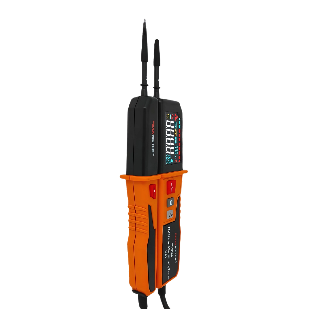 PeakMeter Voltage and Continuity Tester 1500V / 1600V AC / DC with Automatic Range Selection, LCD Back Light Display, Phase Sequence Test, In-Built Flashlight & Buzzer, RCD Test for Voltage Measurement, Live Wire Sockets | PM8200B