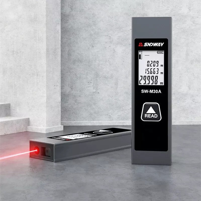 SNDWAY Mini Rechargeable Laser Distance Meter with 30 Meters Measurement Range, Class II Smart Laser, LCD Display and Self Calibration for Industrial & Home Improvements | SW-M30