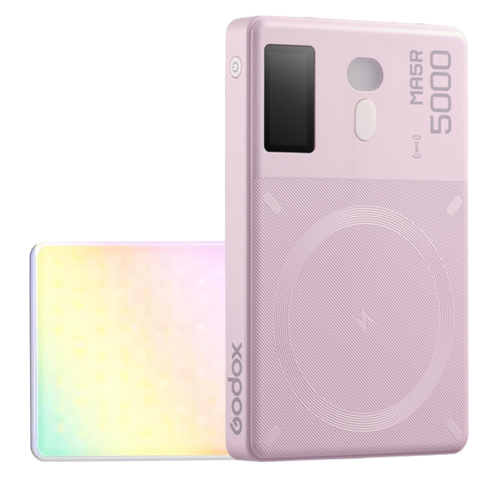Godox MA5R Magnetic RGB Full Color LED Selfie Light / Wireless Power Bank with 3.7V 4900mAh Lithium Battery, 1800-10000K CCT Range, 14 Lighting Effects, Onboard Control, Bluetooth and NFC Connection for Photography & Video Content Creation