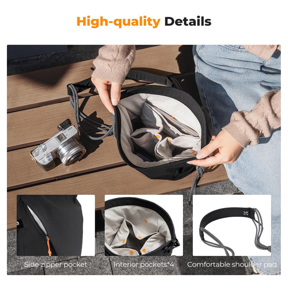 K&F Concept Urban Wander 11 5L Camera Shoulder Sling Bag + Detachable Camera Strap with Magnetic Closure, Water Resistant and Accessory Compartments