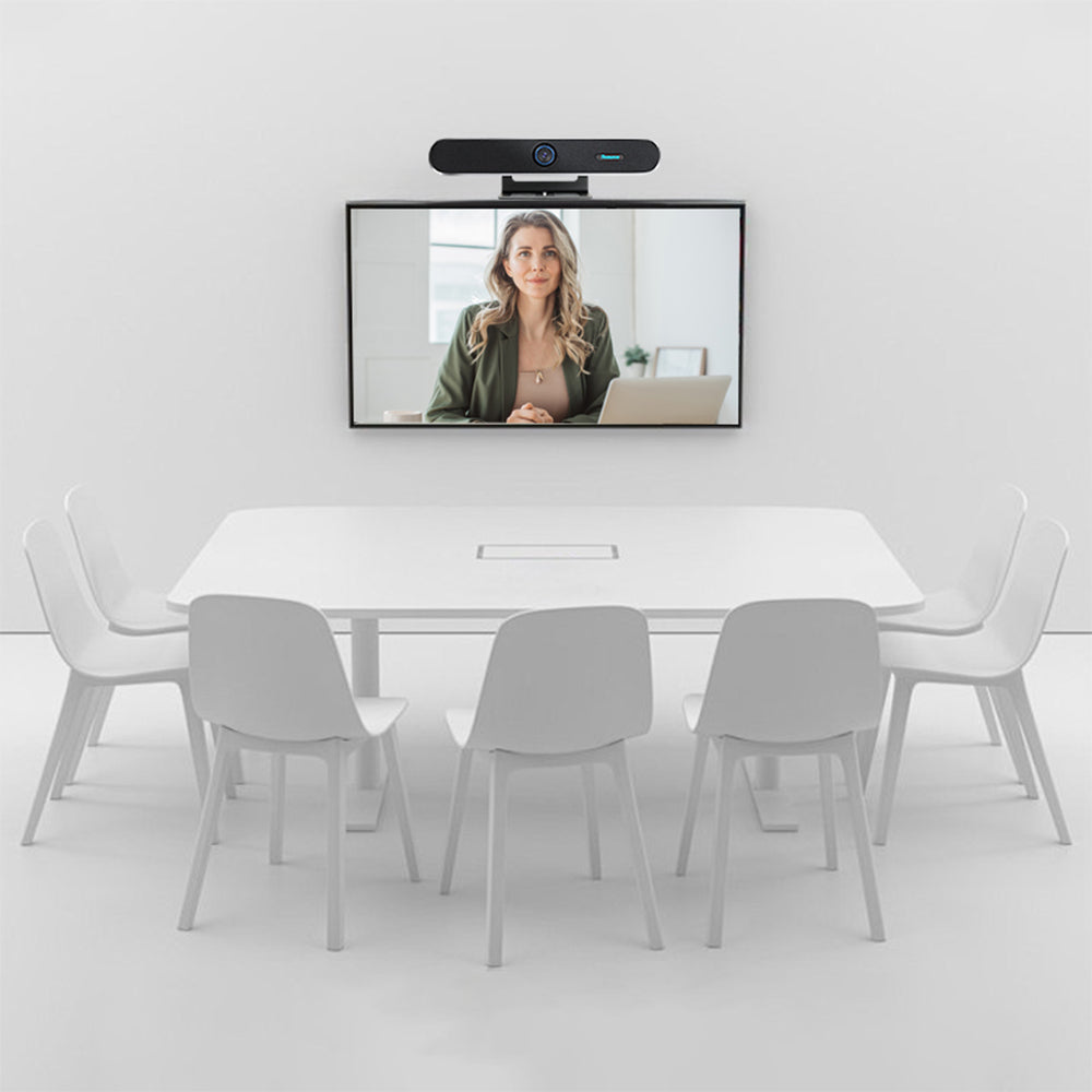 Tenveo TEVO-MEETBAR 4K UHD All-in-One Video Bar Conference Webcam with AI Auto-Tracking, Wide-Angle Camera Lens, 5x Digital Zoom, IR Remote Control & Multiple Interfaces (USB HDMI RJ45) for Business Meeting and Video Conferencing