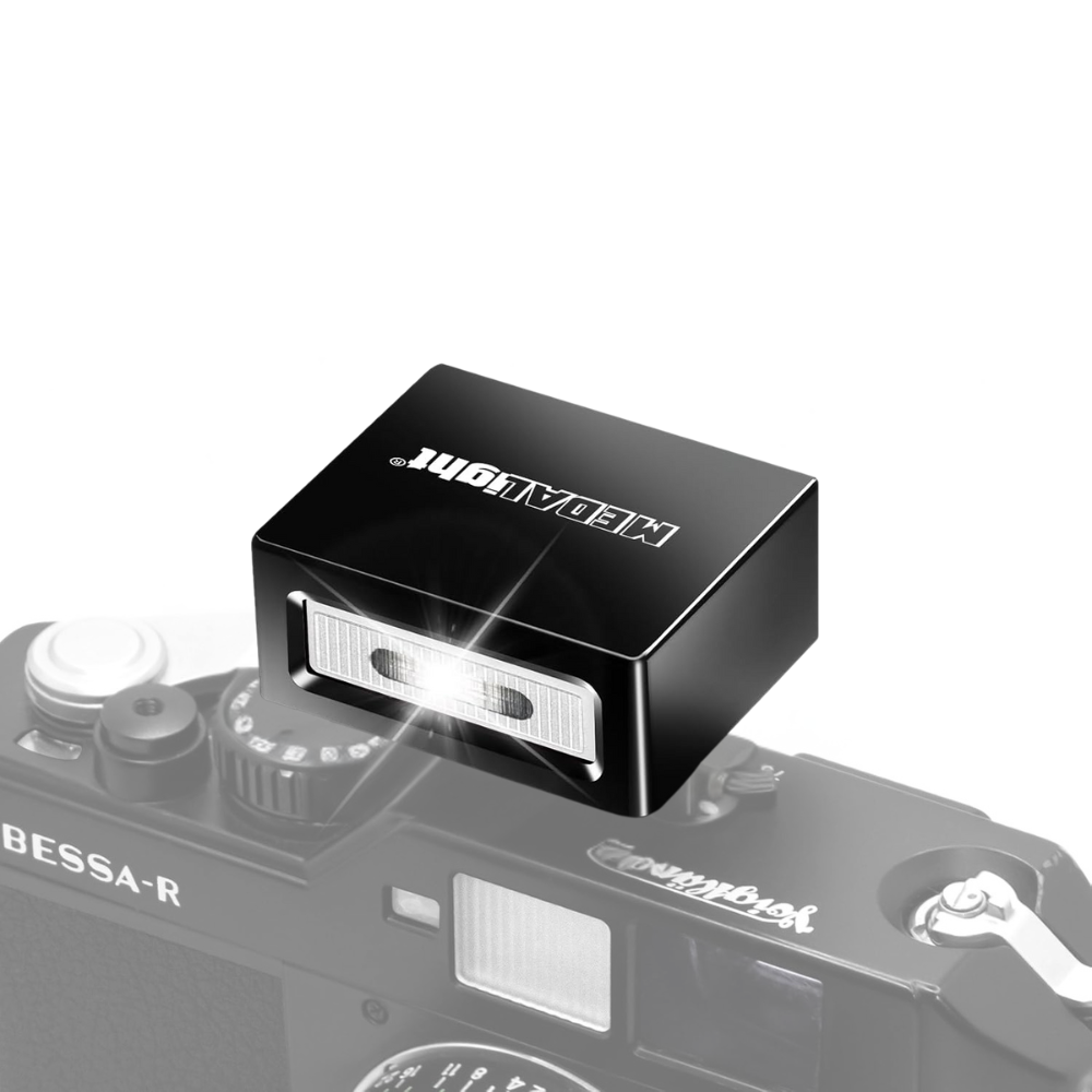 MEDALIGHT F1 Mini Camera Flash with Flash Diffuser, Portable Hot Shoe Flash for Sony, Canon, Nikon, Fuji, Panasonic, Leica, Olympus, Pentax & Other Digital Film Cameras, 1/500s Sync, Built-in Li-Battery, 4 Power Levels and Type-C Charging