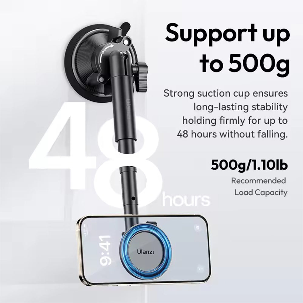 Ulanzi ZJ06 MagSafe Sp-On Holder with Suction Cup Mount for Smartphones with Dual 360° Ball Head, 4 Level Arm and 500g Max Load Capacity for Photo and Video | T117