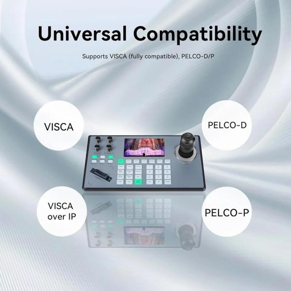 Tenveo KB200PRO PTZ Camera Controller with 4D Joystick, Multi Interfaced, PoE Support, Network / Alog Controls, 5" LCD Display, 7 Camera Shortcuts, 1080p Max Resolution Support for Conferences, Livestreams, Meetings