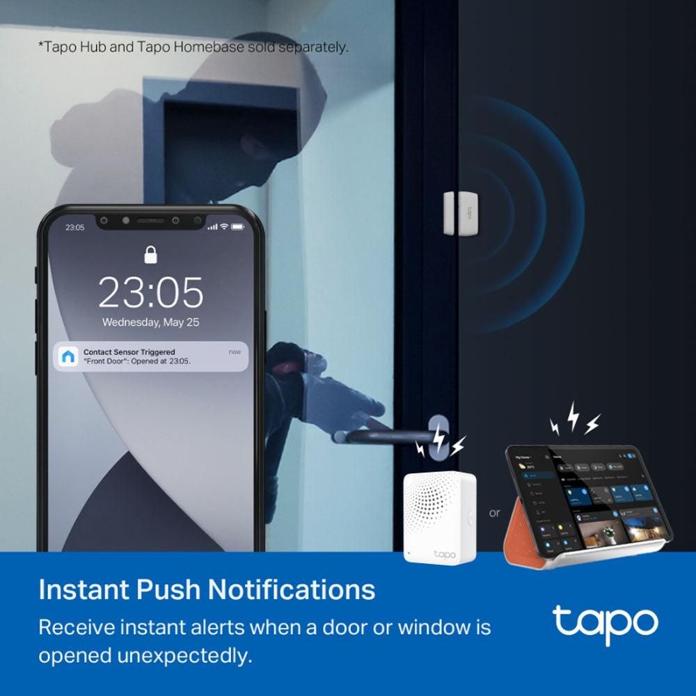 TP-Link TAPO T-110 Smart Contact Sensor Door and Window Checker with Tapo Devices Compatibility, Wireless 868 / 922 MHz, Real Time Notifications and CR2032 Battery for Home Security