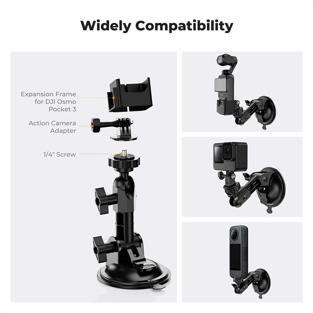 K&F Concept Suction Cup Mount for DJI Osmo Pocket 3, Osmo Action 5, GoPro Hero 12 11, Insta360 X5 X4