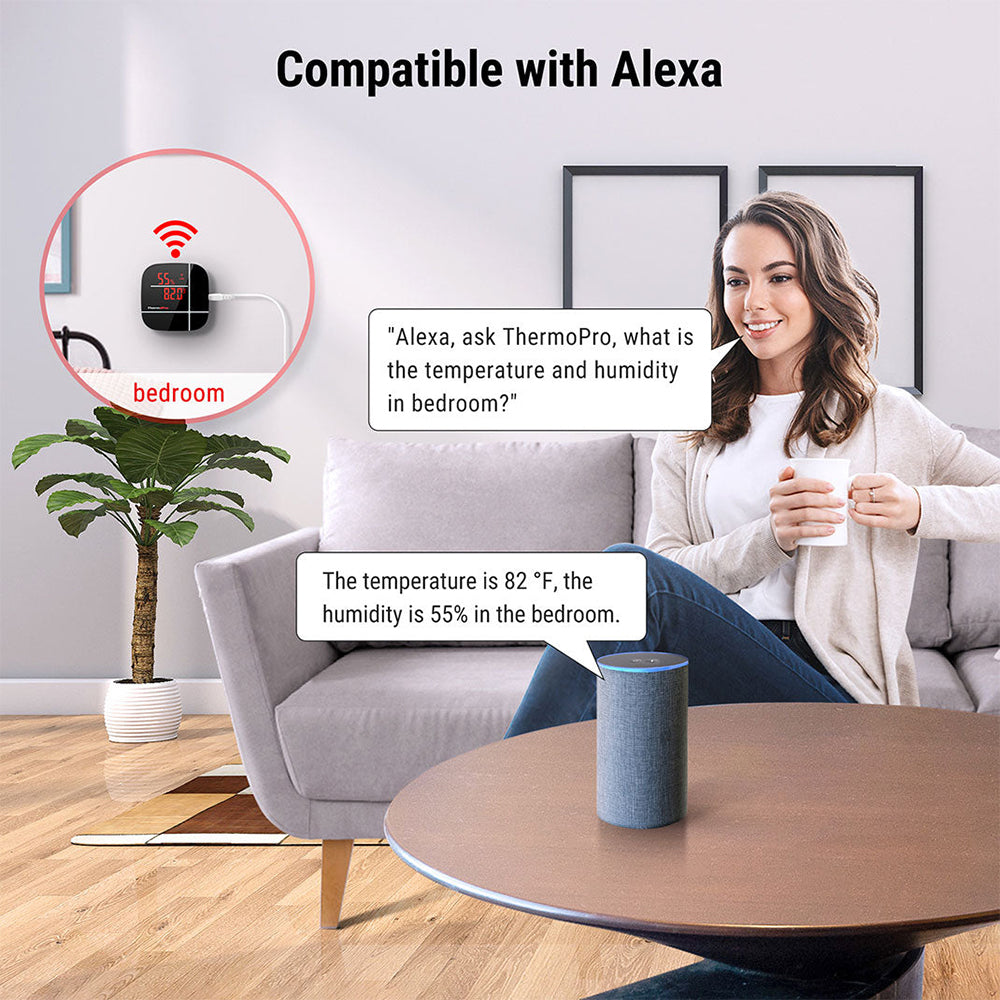 ThermoPro TP90 WiFi Thermometer Hygrometer Smart Indoor Temperature & Humidity Monitor with App Alerts, Large Backlit Display, AC Powered, No Range Limit, Alexa Enabled for Indoor Houses, Bedroom, Bathroom & Living Room