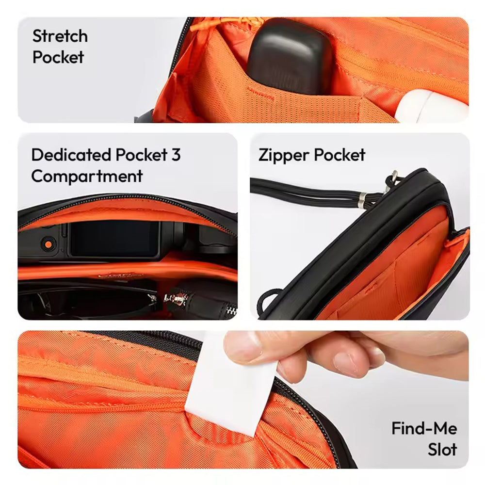 Ulanzi YY08 TechLite 2L Crossbody Shoulder Sling Bag with Two-Way Zipper, Detachable Strap, Spacious Compartments and Multi-Stretch Pockets for DJI Osmo Pocket 3, Digital Cameras, Smartphones, Batteries, Mini Tripod & Accessories | Black