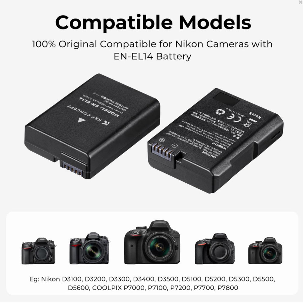 K&F Concept EN-EL14 3pcs Battery + Triple Bay Charger Kit