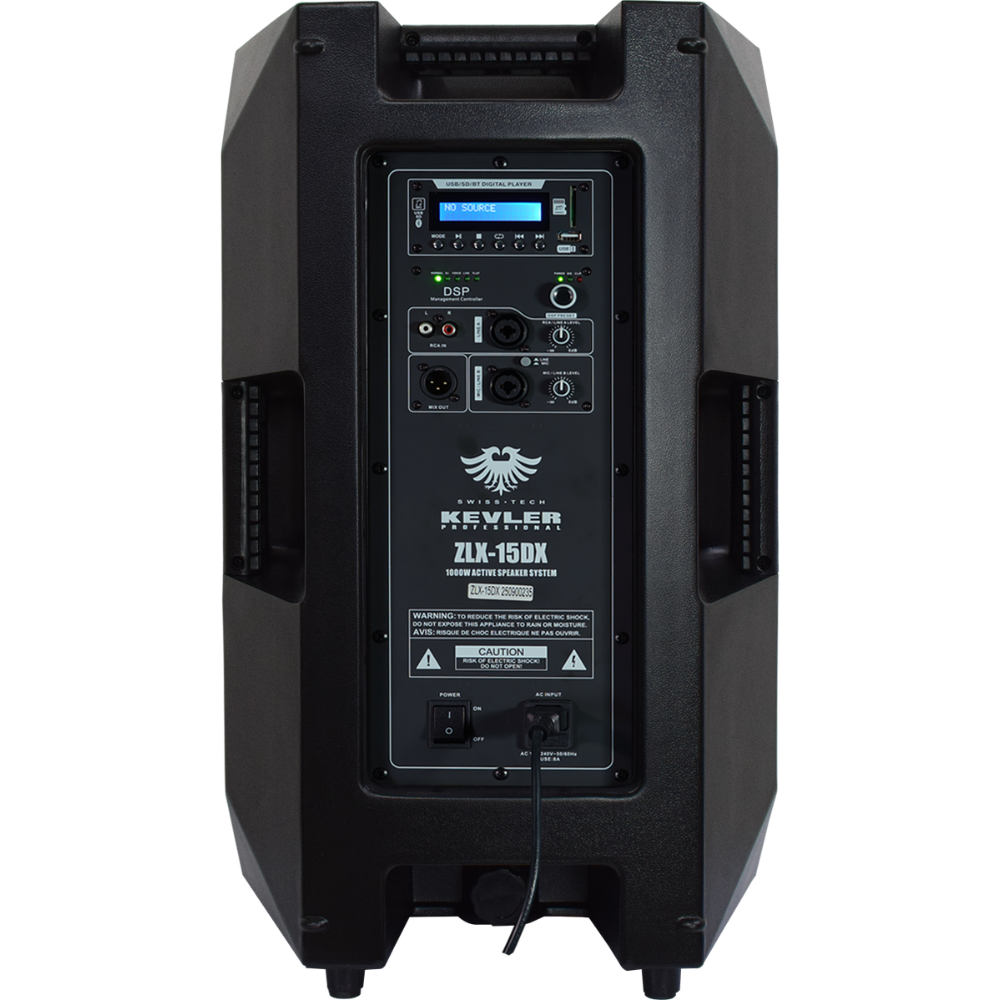 KEVLER ZLX-15DX (PAIR) 15" Active Powered PA Speaker 1000W Class D Bluetooth USB DSP Full Range