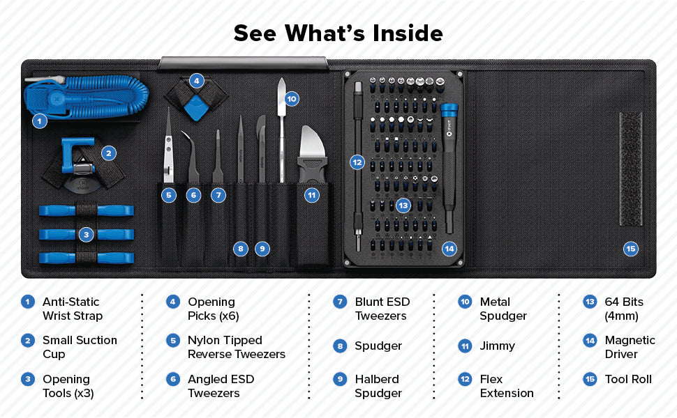 iFixit PRO Tech Precision Toolkit Set with Opening, Gripping, Prying, Poking and 64 Magnetic Bit Drivers for Professional Electronics Repair for Smartphones Tablets Laptop PC Computer