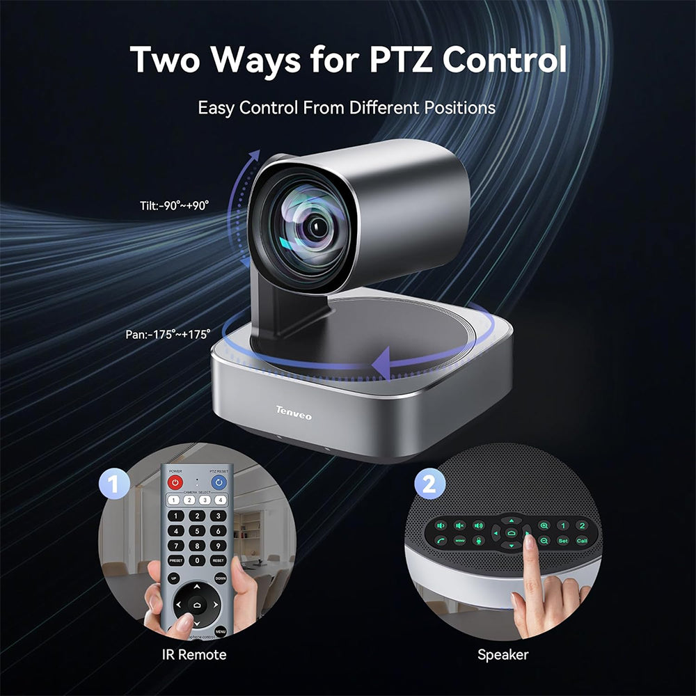Tenveo TEVO-VA512GROUP 4K UHD PTZ Video Conference Camera with 12X Optical Zoom, Bluetooth 5.0, 1/2.8" SONY CMOS, IR Remote Control, HDMI / Display Port Interface, Noise Reduction for Business Meeting and Video Conferencing