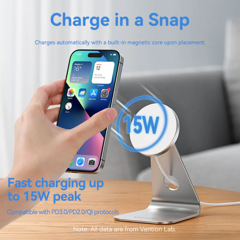 Vention 15W Magnetic Wireless Charger Stand with MagSafe 1M for iPh - Silver