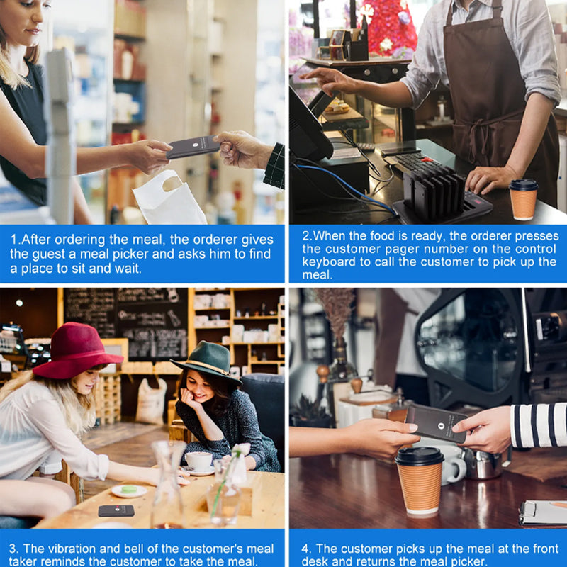 DAYTECH Coaster Buzzer Restaurant Guest Pager Calling System 500m Long Range Queue Line Beeper for Fast Food, Cafe, Clinic, Coffee Shop | E-P300