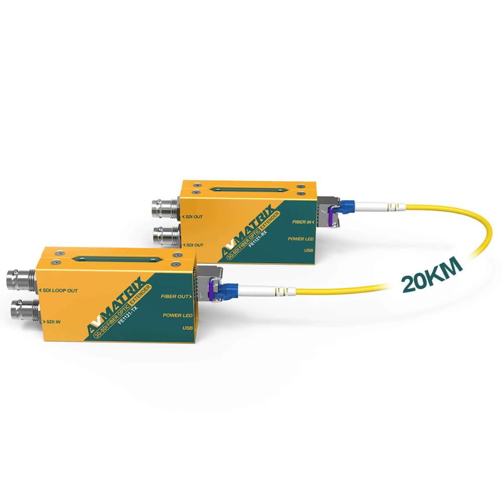 AVMatrix 12G-SDI Over SFP / LC Fiber Optics Range Extender Kit with 10 KM Transmission Distance, and Automatic Bandwidth Switching for Up to 4K 60Hz Resolution | FE1121-12G