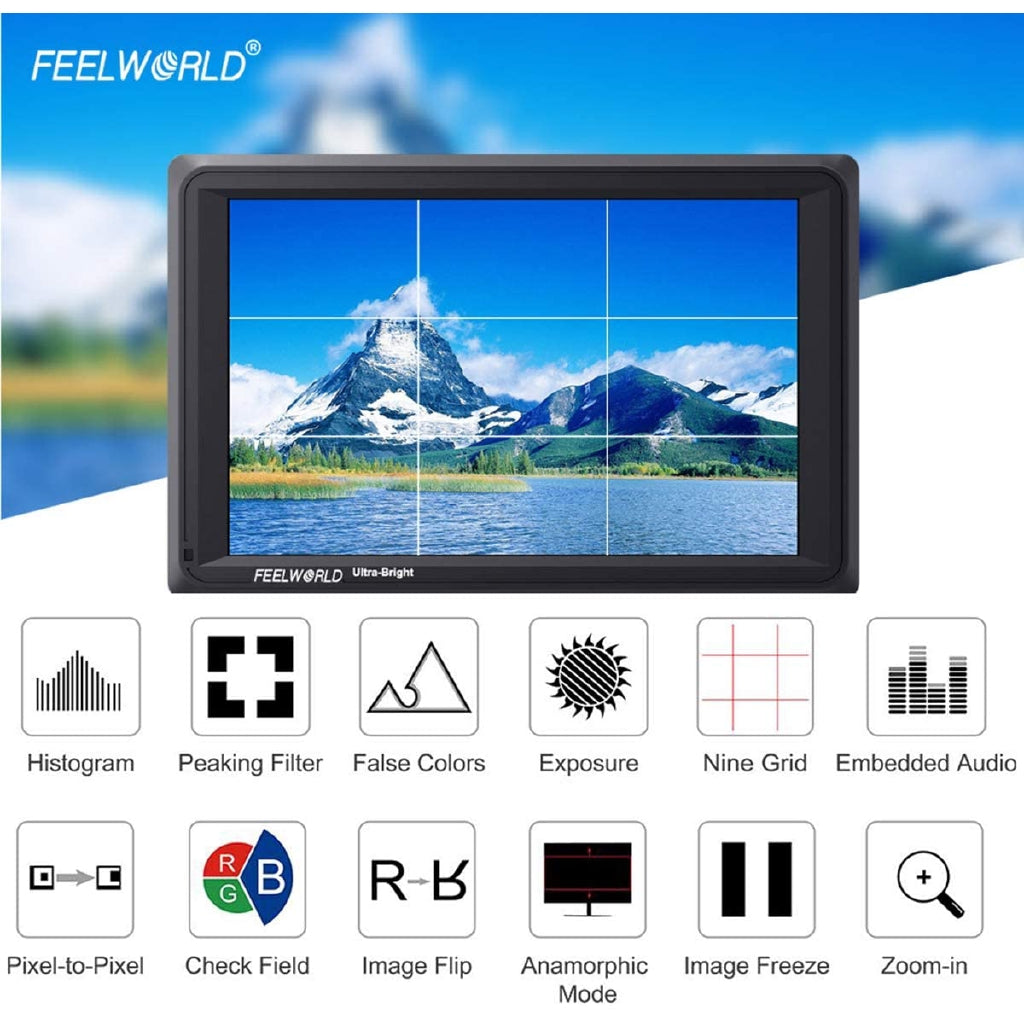 FEELWORLD FW279S 7 Inch 2200nit Daylight Viewable Full HD 1920x1200 IPS Panel DSLR On Camera Field Monitor 3G SDI 4K HDMI Input/Output Video Assist Peaking Focus