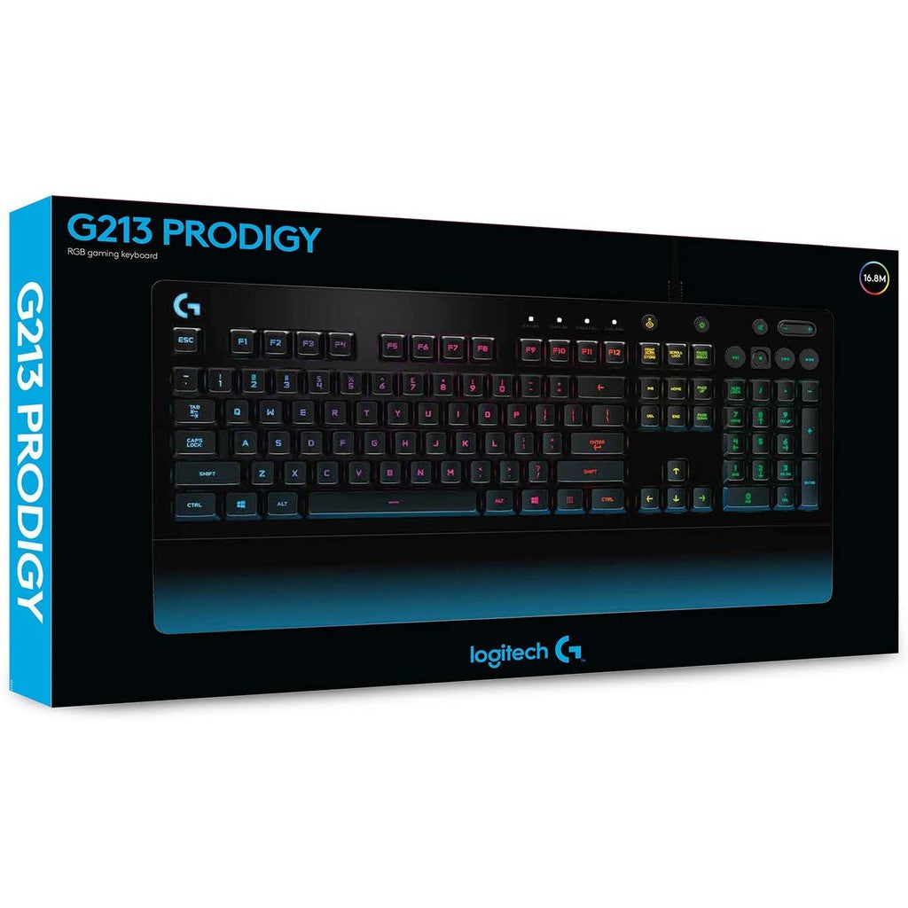 Logitech G213 Prodigy Gaming Keyboard with Spill-Resistant Design, LIGHTSYNC RGB, Onboard Media controls for Windows 7, 8, 8.1, and Windows 10