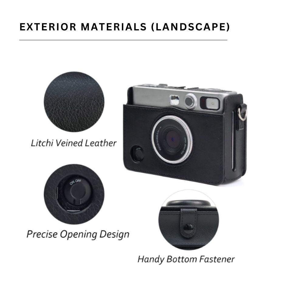 Pikxi Retro Portrait & Landscape Style Shoulder Sling Leather Case Bag for FUJIFILM Instax Mini EVO Instant Film Camera with Shoulder Strap and Formfitting Design for Controls - Available in Brown, Black, Silver, White, Pink Color Options