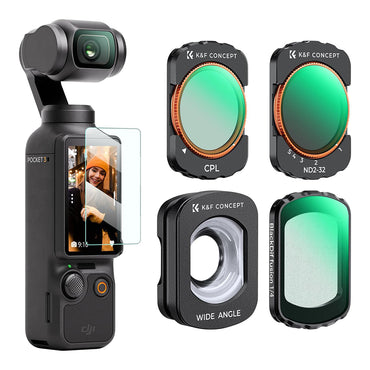 K&F Concept DJI Osmo Pocket 3 Magnetic Lens Filter Set with Circular Polarizer CPL + Black Mist 1/4 Diffuser + Variable ND2-32 + Camera Screen Protector - Made with Multi-Coated Optical Glass & Ultra-thin Aluminum Frame