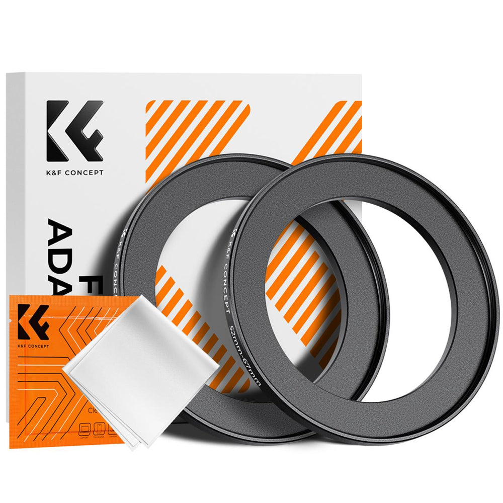 K&F Concept 2-PC Step-Up Rings (Small-to-Large) Aluminum Filter Adapters for Camera Lenses to fit Larger Lens Filters with Microfiber Cleaning Cloth & Storage Case