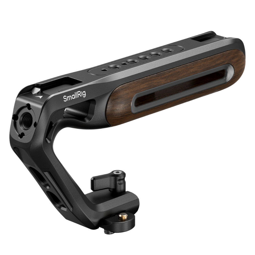 SmallRig Wooden Top Handle with NATO Clamp & Rail, Retractable 1/4''-20 and ARRI 3/8''-16 Locating Screw , Cold Shoe Mount, Up to 15Kg Payload for Universal Camera Cages Rigs Mounting Accessories | 5251 | 5252