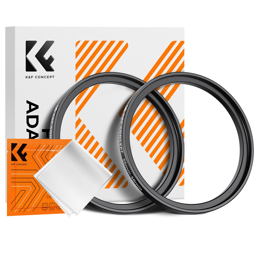K&F Concept 2-PC Step-Up Rings (Small-to-Large) Aluminum Filter Adapters for Camera Lenses to fit Larger Lens Filters with Microfiber Cleaning Cloth & Storage Case