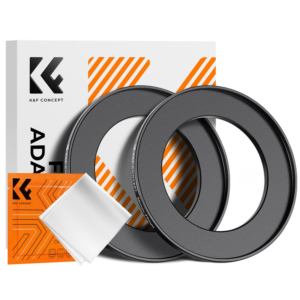 K&F Concept 2-PC Step-Up Rings (Small-to-Large) Aluminum Filter Adapters for Camera Lenses to fit Larger Lens Filters with Microfiber Cleaning Cloth & Storage Case