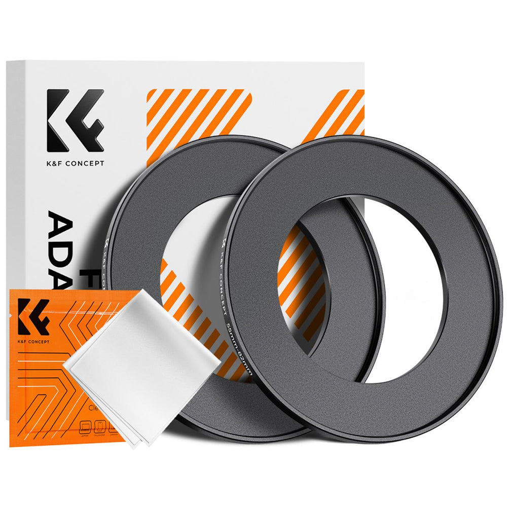 K&F Concept 2-PC Step-Up Rings (Small-to-Large) Aluminum Filter Adapters for Camera Lenses to fit Larger Lens Filters with Microfiber Cleaning Cloth & Storage Case