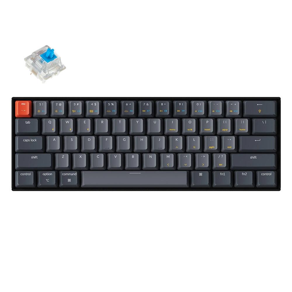 Keychron K12 61 Keys Compact Bluetooth Wireless / Wired TKL Tenkeyless Mechanical Keyboard with RGB Backlight and Hot-Swappable Switches for Mac and Windows PC Computer (Blue Clicky, Brown Tactile) K12H2 K12H3
